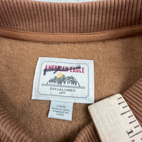 Y2K American Eagle Sweater Women's Large Brown Sherpa Crewneck Warm Cozy Cottage - Picture 3 of 10